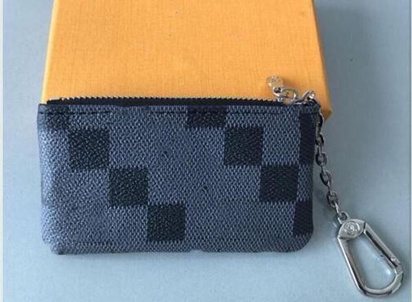 

4-color key pouch damier leather grip with high-quality famous classic ladies keychain coin bag small leather bag hook up, Black