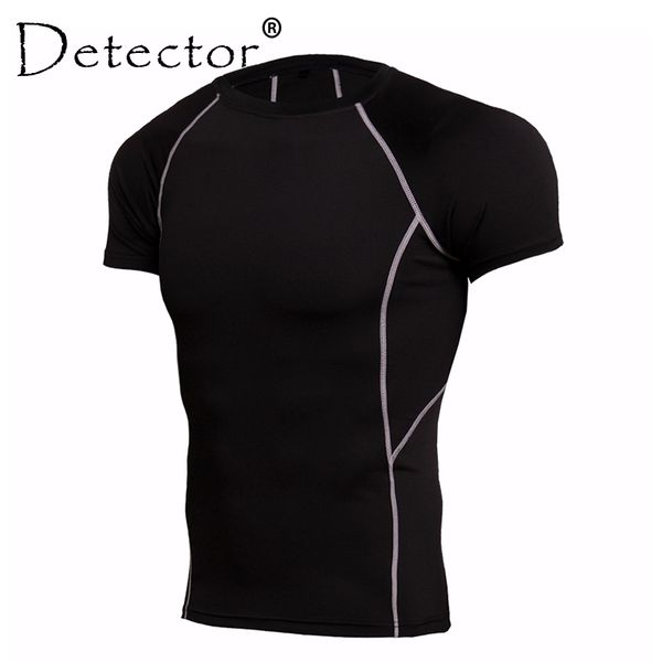 

detector man sport fitness bodybuilding gym shirt men's running t-shirt compression tights crossfit under tee sportwear, Black;blue