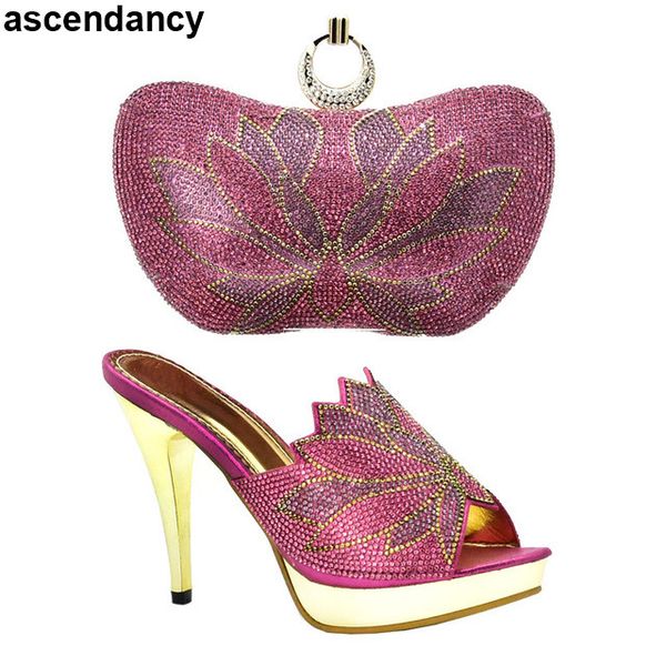 

italian shoes and bag set decorated with rhinestone nigerian women wedding shoes and bag set hoe for party in women, Black
