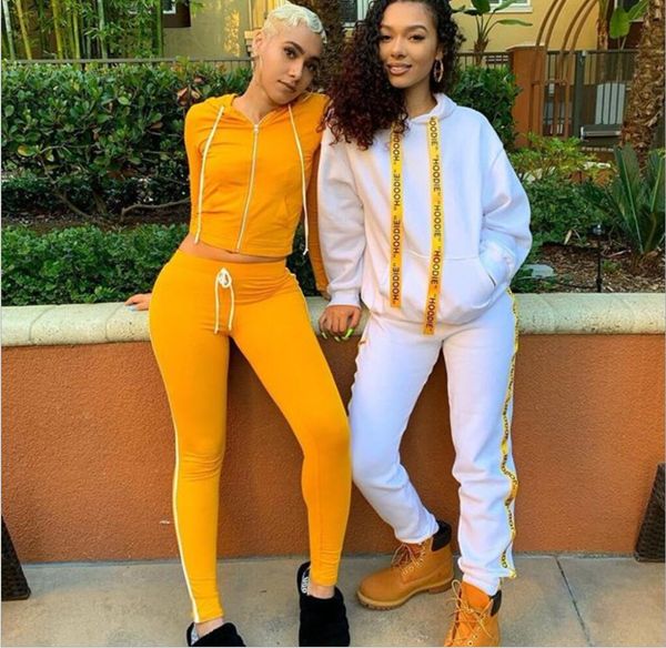 

женщины спортивного костюм толстовка толстовка + pant бег спорт трек костюм 2 шт беговых наборов survetement роковой одежды, White