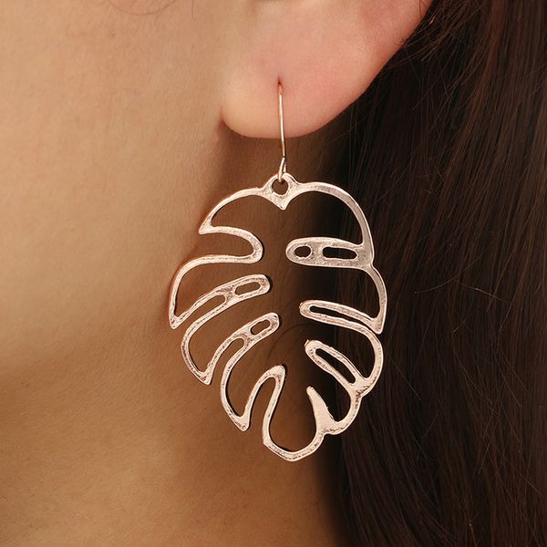 

unique design dangle earrings for women fashion geometric hollow banana leaf metal earrings silver rose gold earrings jewelry