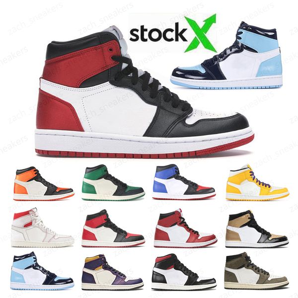 

1s классический og 1 satin black toe gym red баскетбол обувь кожа разводят обувь мужские женские кроссовки travis скоттс майкл спорт размер