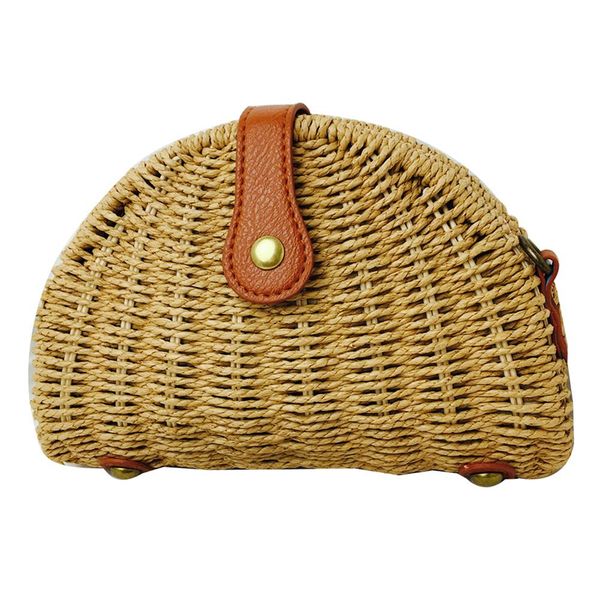 

vintage travel beach women semicircle shape small crossbody shoulder straw bag