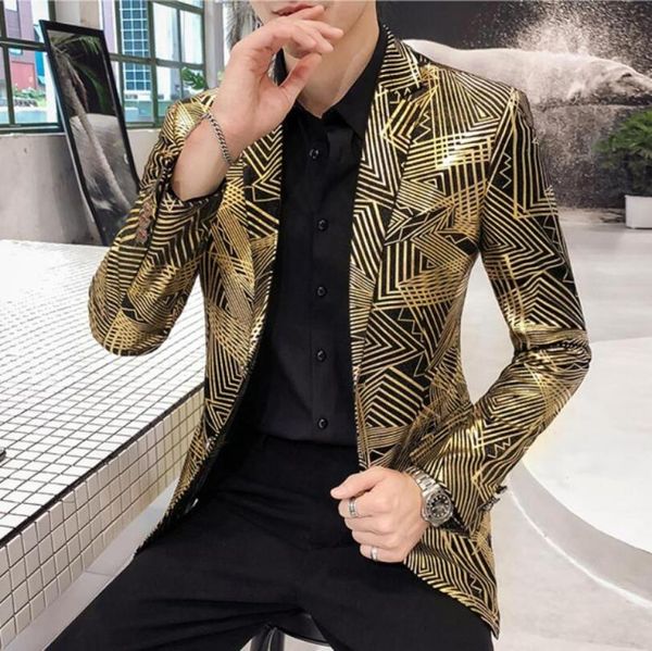 

european-style british style banquet casual single-breasted blazer mens retro printing large size stage show clothing, White;black