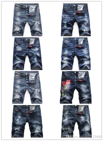 

новые мужские джинсы разорванные denim шорты мода мужчины денима джинсы тонкий прямые брюки мужские trend джинсовые шорты, Blue