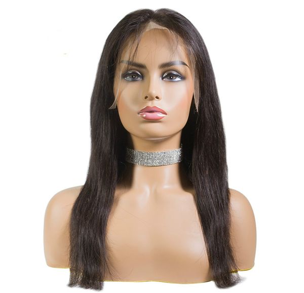 

lace human hair wigs pre plucked natural hairline with baby hair straight brazilian remy hair wigs bleached knots, Black