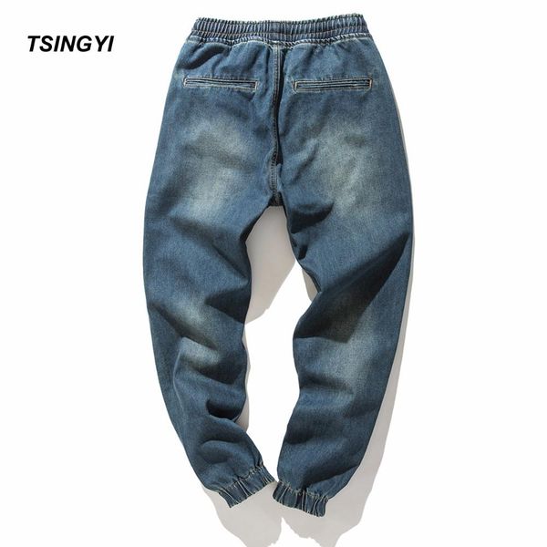 

medium denim stretch elastic waist jeans men blue cargo drawstring harem jeans homme cotton plus size full length pants regular