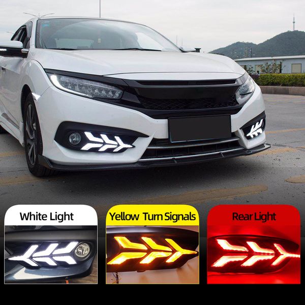 2Pcs для Honda Civic десятого 2016 2017 12 LED автомобилей DRL дневных ходовых огней заднего бампера дополнительных стоп-сигнал заднего фонаря противотуманного фонарь