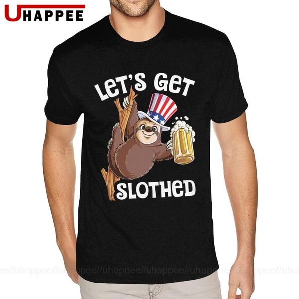 

personalised sloth uncle sam let's get slothed 4th of july t shirt men custom printing pure cotton round neck tee shirts, White;black