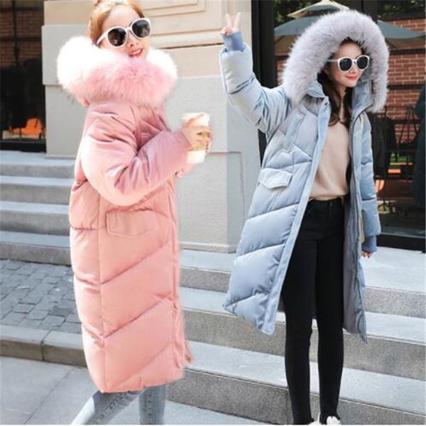 

ins cotton long bf korean version 2018 new gold velvet thick down jacket winter fashion hooded jacket, Black