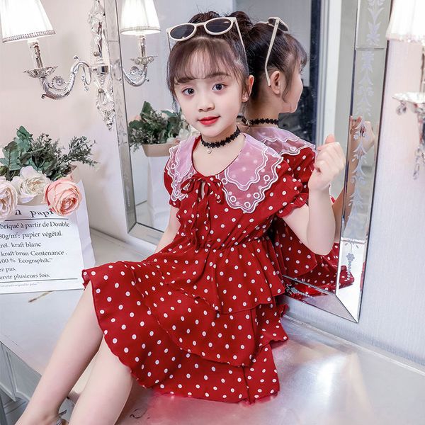 

baby girl dress 2020 fashion kids summer clothes princess girls dresses 110~160 plus size dots с коротким рукавом t200417, Red;yellow