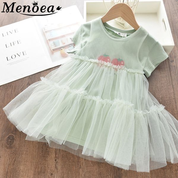 

menoea girls european and american style dress 2020 summer children splice mesh dress o-neck strawberry kids clothes, Red;yellow