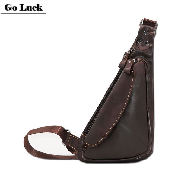 

go-luck brand genuine leather casual sling chest pack men's crossbody shoulder bag men messenger bags solid zipper style design