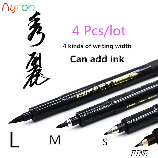 

4 pcs/lot calligraphy pen japan material brush for signature chinese words learning stationery art marker pens school supplies