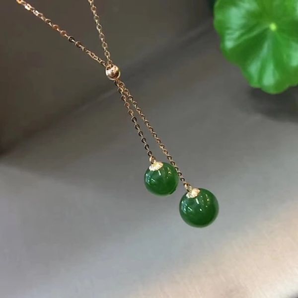 

zheru jewelry the only pure 18k gold inlaid natural hetian biyu 8-10mm bead pendant necklace send mom send girlfriend gift, Silver