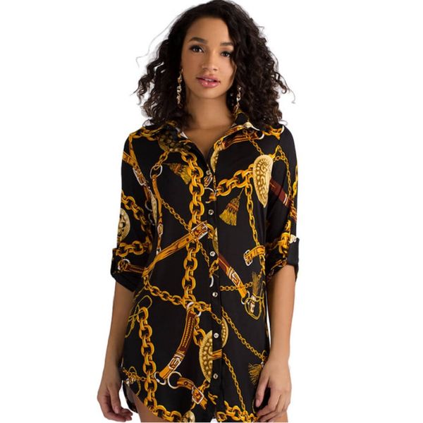 

vintage print single breasted half sleeve long lady shirt european style vintage fashion lace-up slim shirt, White