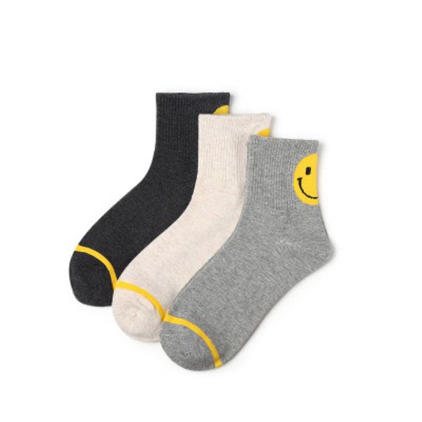 

4 colors fashion women cotton socks solid color cute cartoon smiling face pattern happy funny socks summer autumn mid tube, Black;white