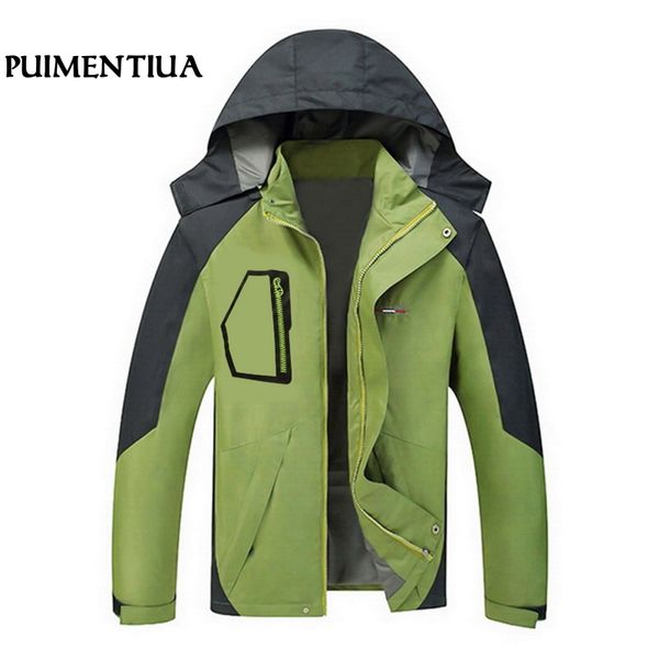 

puimentiua 2019 autumn men waterproof jacket camping hiking jackets hunting climbing rain fishing sport skiing windbreaker coat, Black;brown
