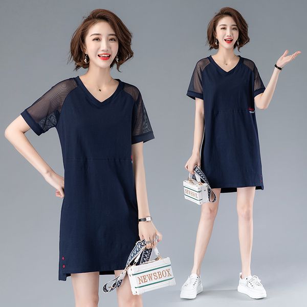 

korean summer loose blue dress female plus size dresses for women 4xl short sleeve harajuku dress dames jurken ropa mujer k2020, Black;gray