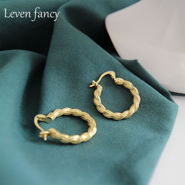 

925 sterling silver gold open twist braided thick hoop earrings cartilage huggie earrings women trendy jewelry unique gift, Golden;silver
