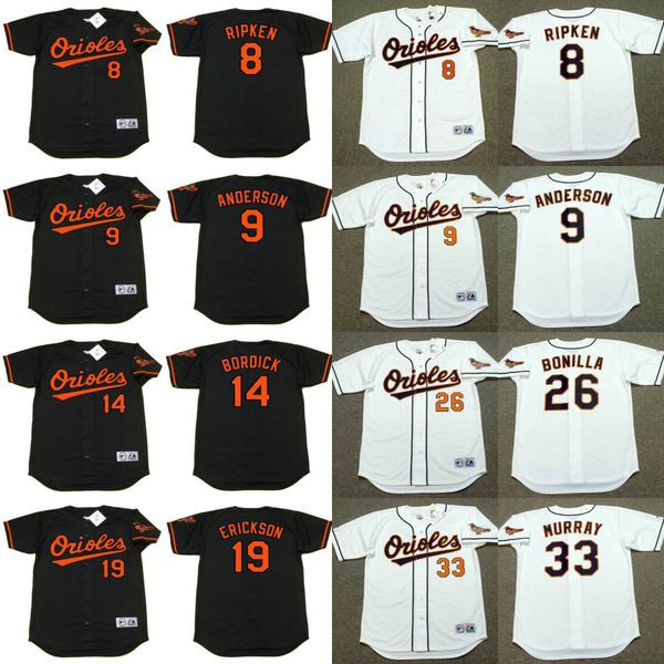 

baltimores 9 brady anderson 14 mike bordick 8 cal ripken jr. 19 scott erickson 35 mike mussina 17 bj surhoff baseball jersey stitched, Black