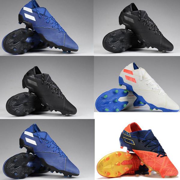 

lace up youth nemeziz messi 19.1 + fg football boots dark script inner game firm ground soccer cleats boys shoes, Black