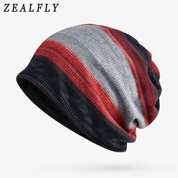 

autumn winter hats for women fashion stripes skullies beanies 2-in-1 cap bib dual-use men cap neck warm stocking hats