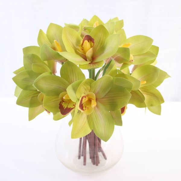

1 bundle 4 heads short branch orchid silk artificial cymbidium wedding hand holding bouquet home table decoration fake flower