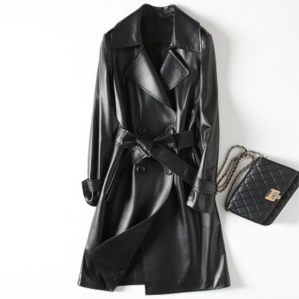 

2018 new fashion genuine sheep leather trench h37, Black