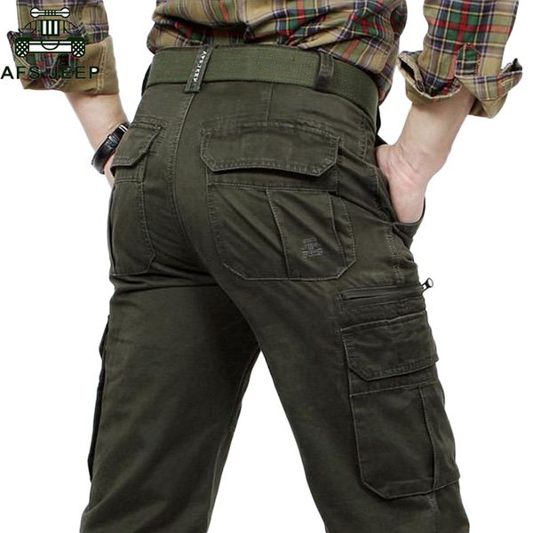 

afs jeep brand men cargo pants army green multi pockets combat casual cotton loose straight trousers military tactical pants, Black