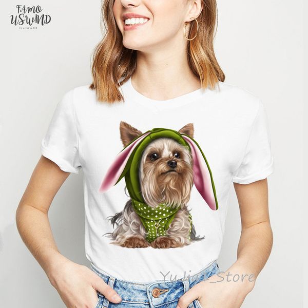 

cute christmas puppy yorkies print shirt v neck women harajuku kawaii clothes white basic tshirt 90s custom t shirt camiseta mujer top