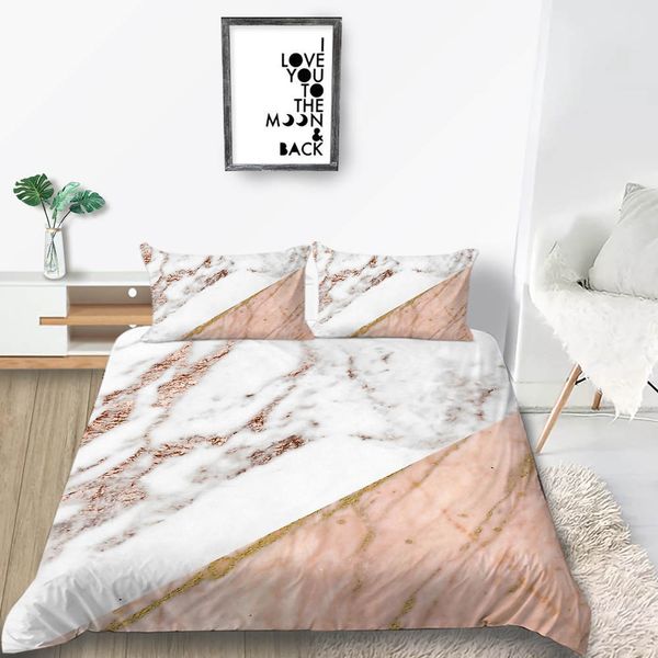 Luxury Bedding Set For Girl Sweet Pink Romantic Duvet Cover Marble King Queen Twin Full Single Double Bed Cover With Pillowcase Duvet Sets King Size