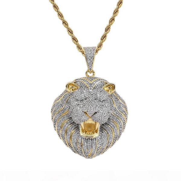 

hip hop lion pendant cz stone bling ice out necklace copper zircon necklace rock and roll accessories, Silver