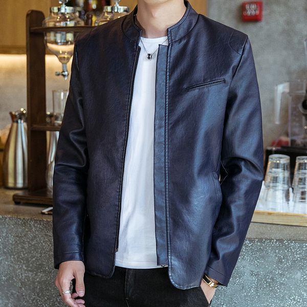 

2019 autumn new style leather jacket men's slim fit korean-style trend locomotive pu leather men's wear handsome coat 8639, Black