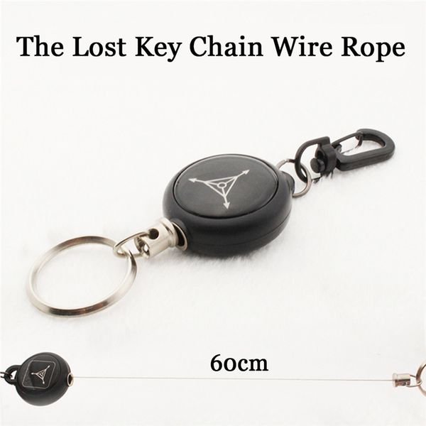 

outdoor wire rope holder camping travel kits key burglar keychain tactical retractable chain return key ring, Silver