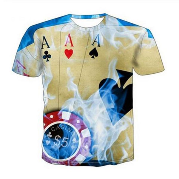 

wholesale-new harajuku men fashion 3d print poker t-shirt man hip hop tshirt homme short sleeve o-neck tees td0156, White;black