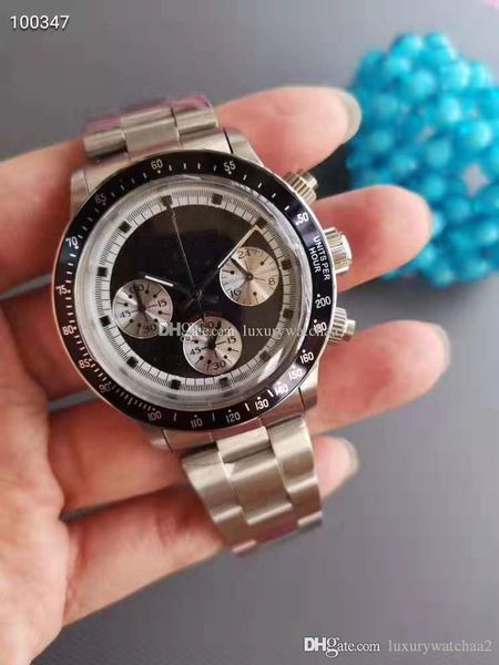 

retro style luxury mens womens watches paul newman quartz chronograph dayton ceramic ring stainless steel sports wristwatch, Slivery;brown