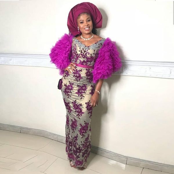 

v-neck lace mermaid prom gown ruffles tulle poet sleeves ribbons zipper back 2019 evening dresses special design formal party dresses, Black;red