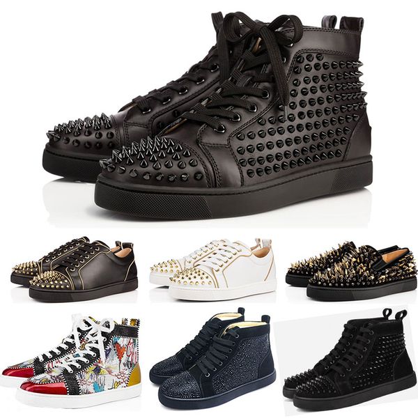 

2019 designer shoes studded spikes flats shoes red bottoms shoes luxury mens womens party lovers genuine leather sneakers size 36-46