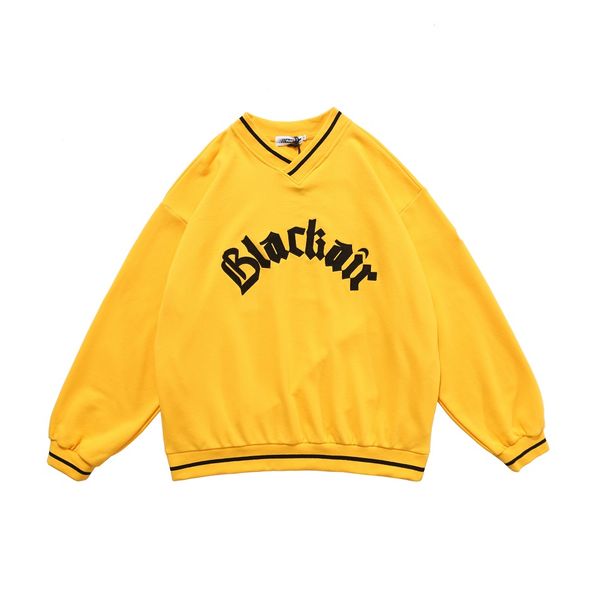 

hip hop embroidery v-neck hoodies sweatshirts mens casual loose streetwear hoodie fashion jumper print, Black