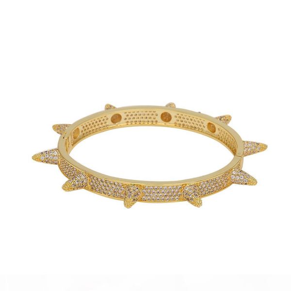

european and american punk wind zircon rivet bracelet hip-hop full zirconium men's bracelet hip hop trend is cool, Golden;silver