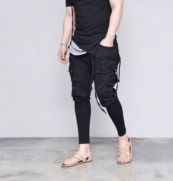 

2019 Sping FW New Bandage Black Cross Pants Mens Clothes Casual Designer Jogger Hiphop Skateboard Pants