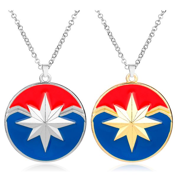

heyu jewelry captiain marvel pendant necklace long chain accessories men metal star necklace movie fans gift, Silver