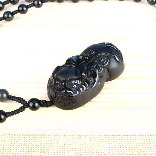 

natural black obsidian stone carved brave troops lucky amulet necklace pendant for women men pendants jewelry drop shipping, Silver
