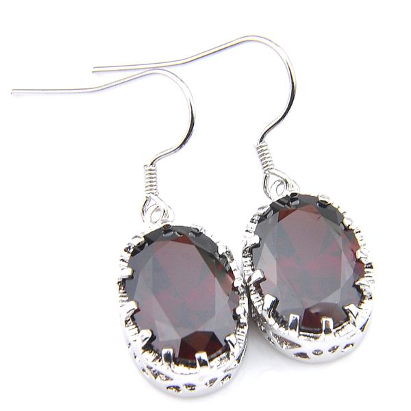 

luckyshine 925 silver oval red garnet drop earrings for women weddings party gift hook earrings new arrival