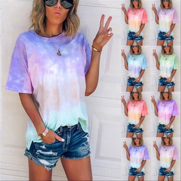 

2020 врезки окрашенной градиент печати сыпучих +2020 женщин закрепки окрашенной градиент печати сыпучих т-рубашка женщины топа футболки топа, White