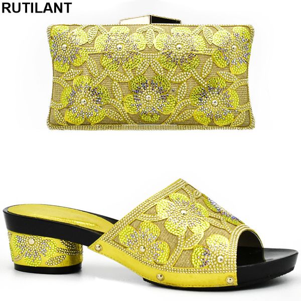 

latest yellow color african matching shoes and bags italian in women matching italian shoe and bag set decorated with rhinestone, Black