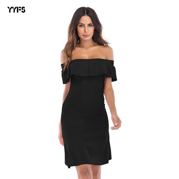 

womens designer off-the-shoulder ladies short shoulder tide french dressfbg8, Black;gray