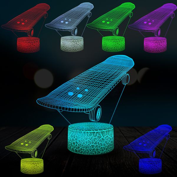 

cool scooter skateboard 3d lamp led usb mood night light multicolor touch remote luminaria table desk warm white crack base