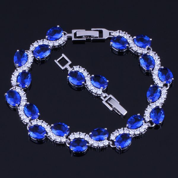 

admirable oval egg dark blue cubic zirconia white cz 925 sterling silver link chain bracelet 18cm 20cm for women v0056, Black